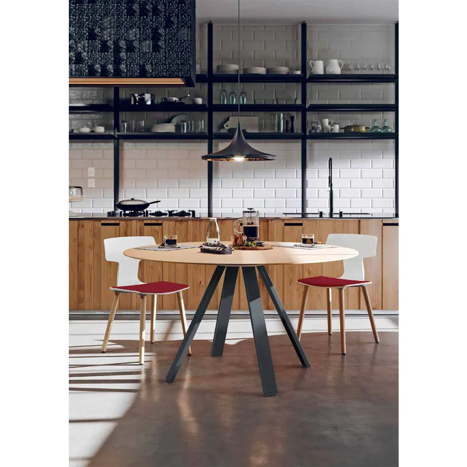 Tabela e rrumbullakët e darkës në Metal dhe MDF Made in Italy - Cornelius Viadurini