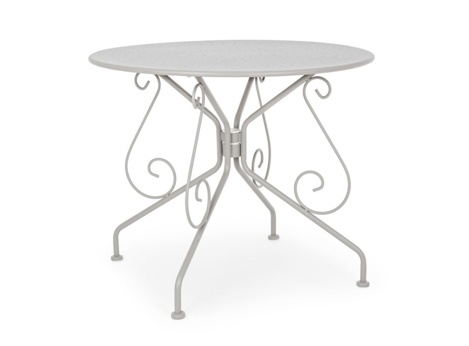 Tavolinë e rrumbullakët e kopshtit në stilin Shabby Chich në çelik të lyer - magjepsje Viadurini