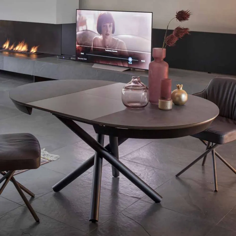 Tavolinë ngrënieje e rrumbullakët e shtrirë në 165 cm me majë qeramike - Pistolero Viadurini