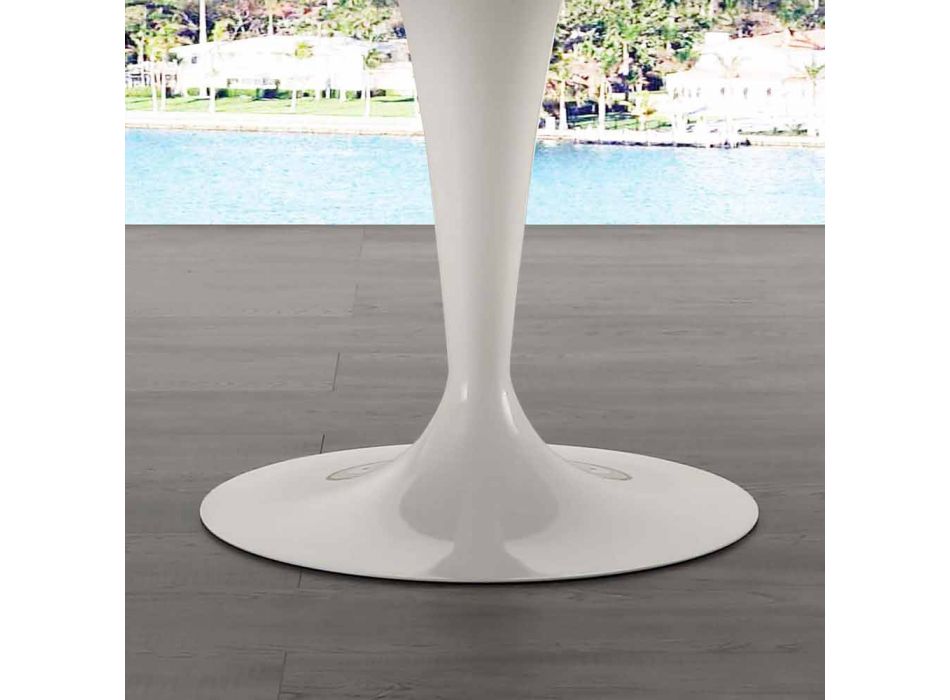 Tavolinë e rrumbullakët me diametër 120 cm me majë në mermerin e bardhë me karrem të Rimini Viadurini