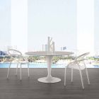 Tavolinë e rrumbullakët me diametër 120 cm me majë në mermerin e bardhë me karrem të Rimini Viadurini