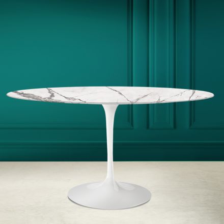Tavolinë tulipani Eero Saarine H 73 Oval në qeramikë të përzgjedhur të padukshme Made in Italy - Scarlet Viadurini