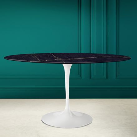 Tavolinë tulipani Eero Saarine H 73 Oval në qeramikë Noir Laurent Made in Italy - Scarlet Viadurini