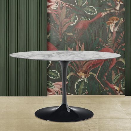 Tavolinë tulipani Eero Saarinen H 73 me majë ovale në mermer Arabescato Prodhuar në Itali - Scarlet Viadurini