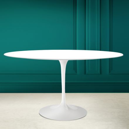 Tavolinë tulipani Eero Saarinen H 73 Oval në Qeramikë Absolute e Bardhë Made in Italy - Scarlet Viadurini