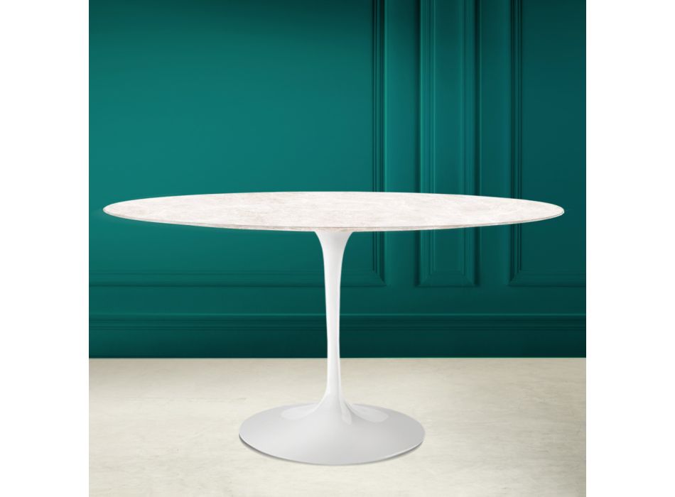 Tavolinë tulipani Eero Saarinen H 73 Oval me krem diamanti qeramik Made in Italy - Scarlet Viadurini