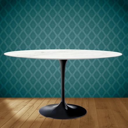 Tavolina tulipani Eero Saarinen H 73 Oval in Rem Qeramike Made in Italy - Scarlet Viadurini