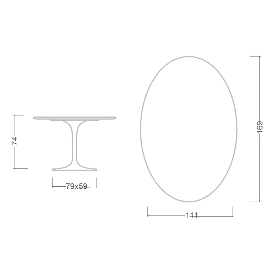 Tavolinë tulipani Eero Saarinen H 73 Oval në Statuario Altissimo Qeramike Prodhuar në Itali - Scarlet Viadurini