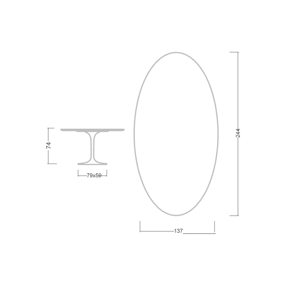 Tavolinë tulipani Eero Saarinen H 73 Oval në Statuario Altissimo Qeramike Prodhuar në Itali - Scarlet Viadurini