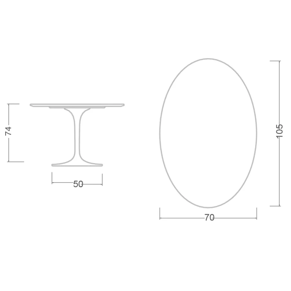 Tavolinë tulipani Eero Saarinen H 73 Oval në Statuario Altissimo Qeramike Made in Italy - Scarlet Viadurini