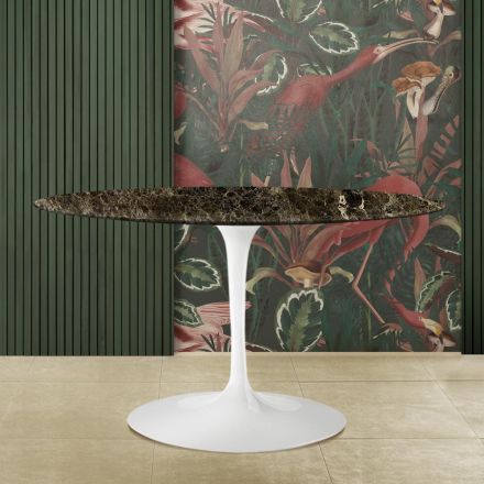 Tavolinë tulipani ovale Eero Saarinen H 73 në mermer të errët Emperador Prodhuar në Itali - Scarlet Viadurini