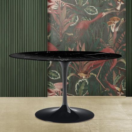Tavolinë tulipani Eero Saarinen H 73 Oval në të zezë Mermer Marquinia Prodhuar në Itali - Scarlet Viadurini