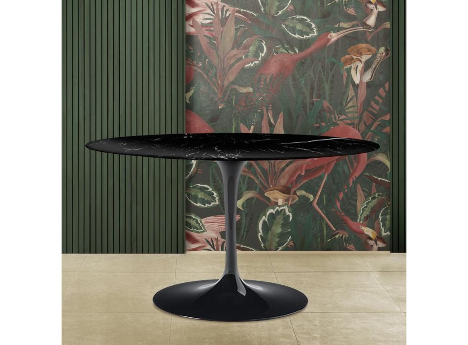Tavolinë tulipani Eero Saarinen H 73 Oval në të zezë Mermer Marquinia Prodhuar në Itali - Scarlet Viadurini