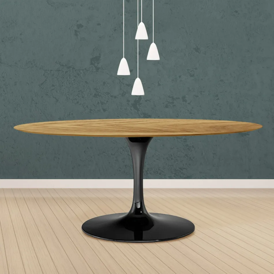 Tavolinë tulipani Eero Saarinen H 73 Oval në lis natyral Made in Italy - Scarlet Viadurini