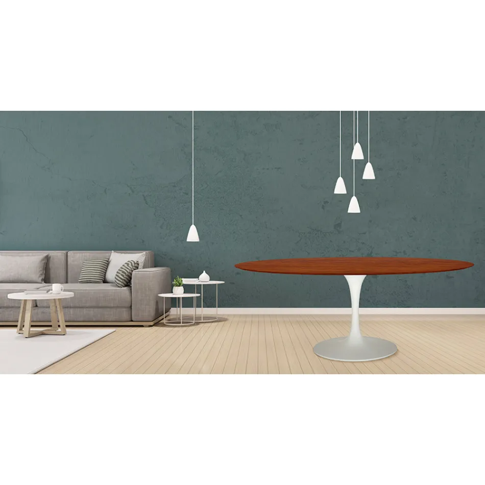 Tavolinë tulipani Eero Saarinen H 73 Oval në lisi me njolla vishnje Prodhuar në Itali - Scarlet Viadurini