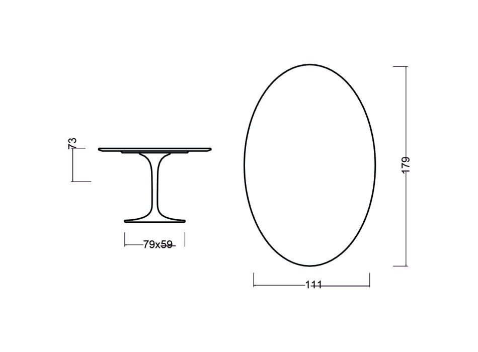 Tavolinë tulipani Eero Saarinen H 73 Oval në lisi me njolla vishnje Prodhuar në Itali - Scarlet Viadurini