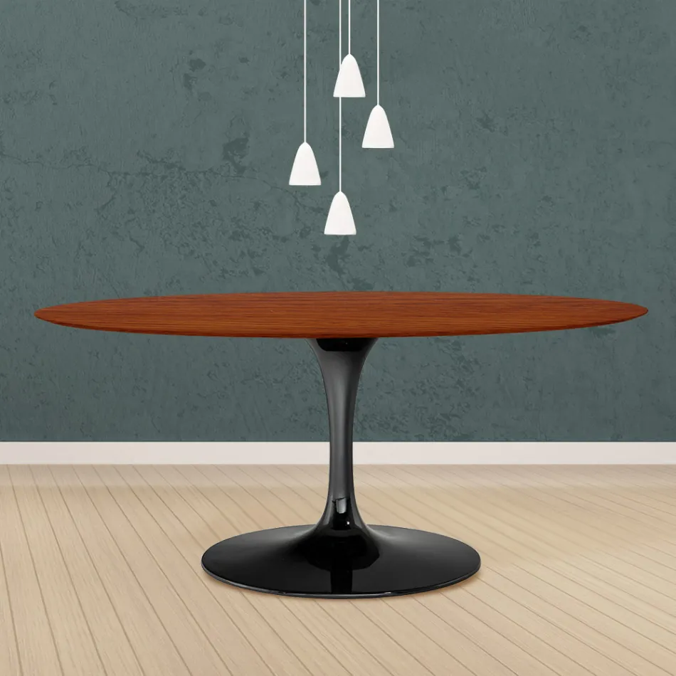 Tavolinë tulipani Eero Saarinen H 73 Oval në lisi me njolla vishnje Prodhuar në Itali - Scarlet Viadurini
