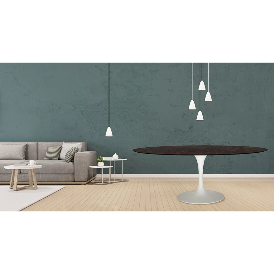 Tavolinë tulipani Eero Saarinen H 73 Oval në lis me njolla Moka Made in Italy - Scarlet Viadurini