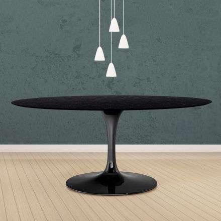 Tavolinë tulipani Eero Saarinen H 73 Oval me njolla lisi me ngjyrë të zezë Made in Italy - Scarlet Viadurini