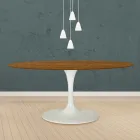 Tavolinë tulipani Eero Saarinen H 73 Oval në lis me njolla arre të lehta Made in Italy - Scarlet Viadurini