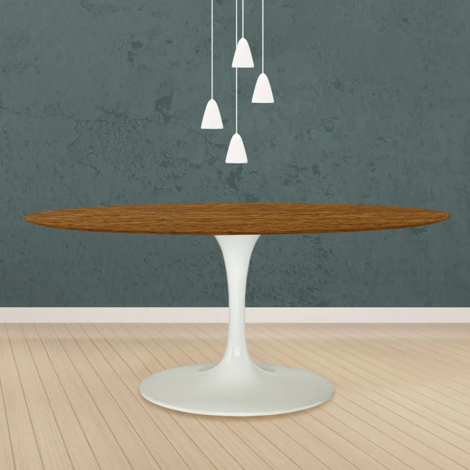 Tavolinë tulipani Eero Saarinen H 73 Oval në lis me njolla arre të lehta Made in Italy - Scarlet Viadurini