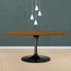 Tavolinë tulipani Eero Saarinen H 73 Oval në lis me njolla arre të lehta Made in Italy - Scarlet Viadurini