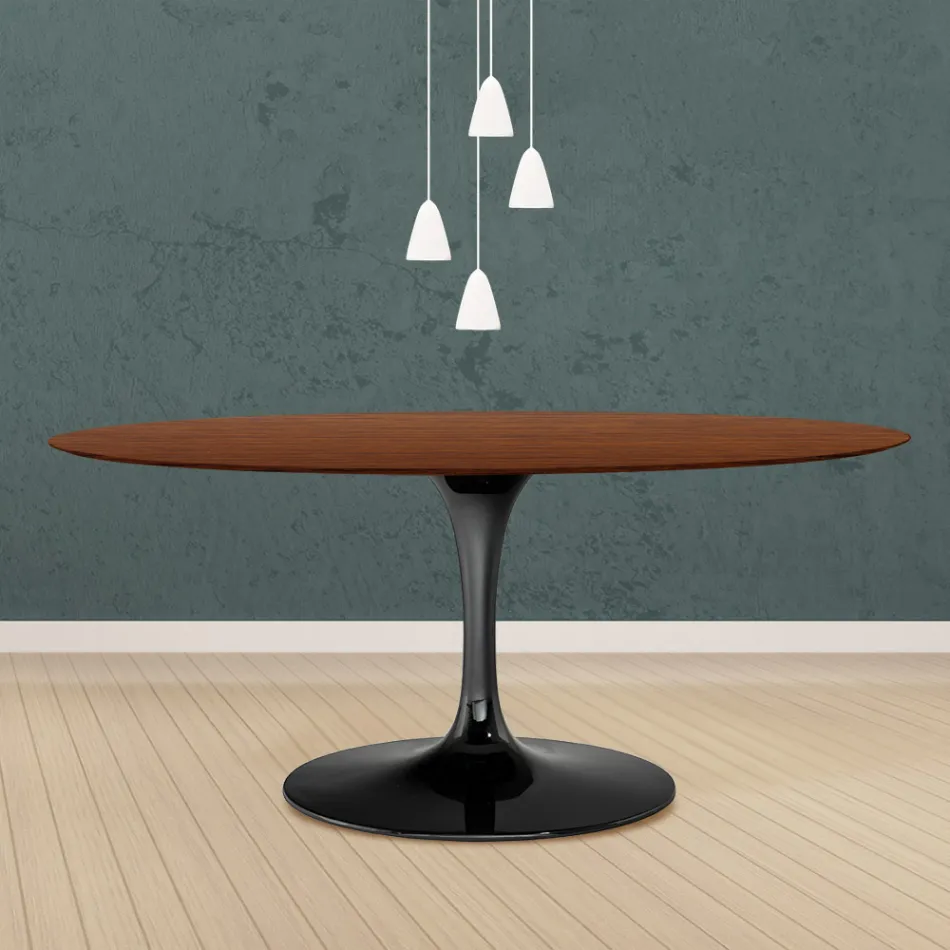 Tavolinë tulipani Eero Saarinen H 73 Oval në lis me njolla arre të errët Prodhuar në Itali - Scarlet Viadurini