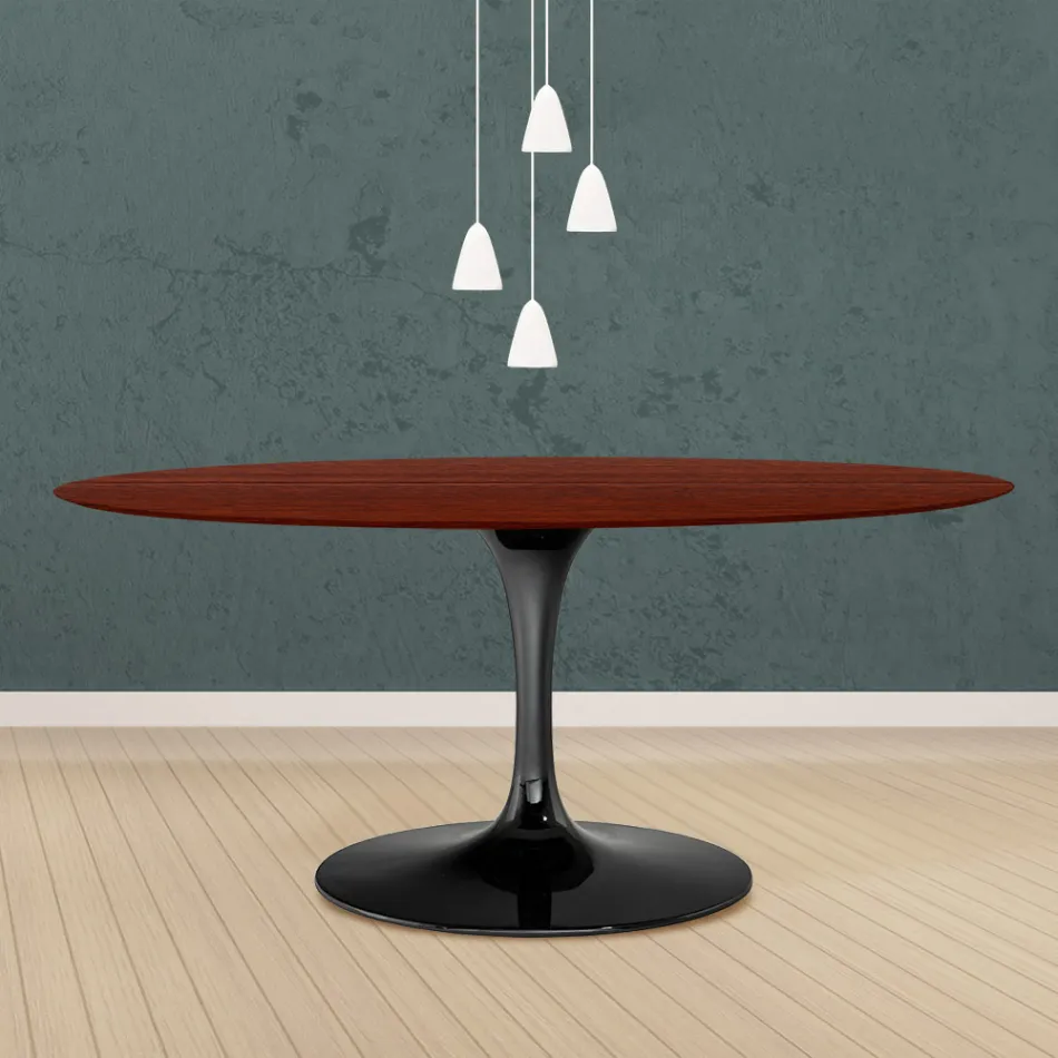 Tavolinë tulipani Eero Saarinen H 73 Oval në lisi të lyer me palisandër Made in Italy - Scarlet Viadurini