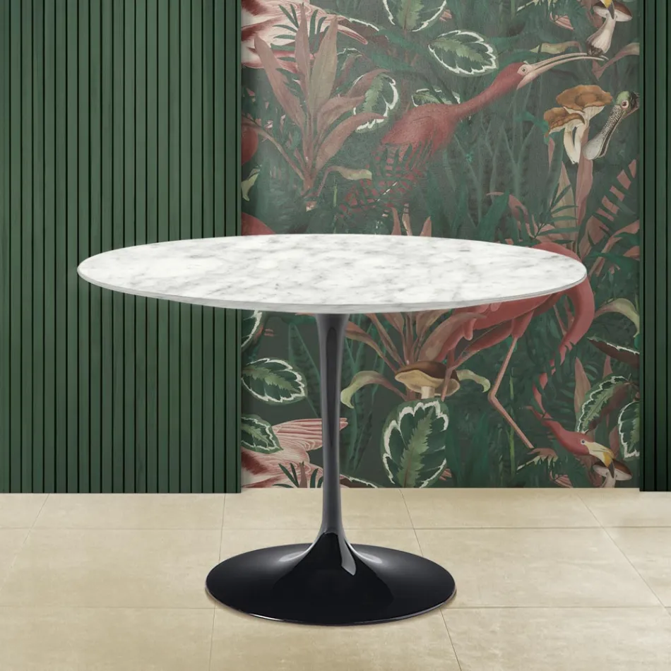 Eero Saarinen Tryezë tulipani e rrumbullakët H 73 me majë mermeri Carrara Made in Italy - Scarlet Viadurini