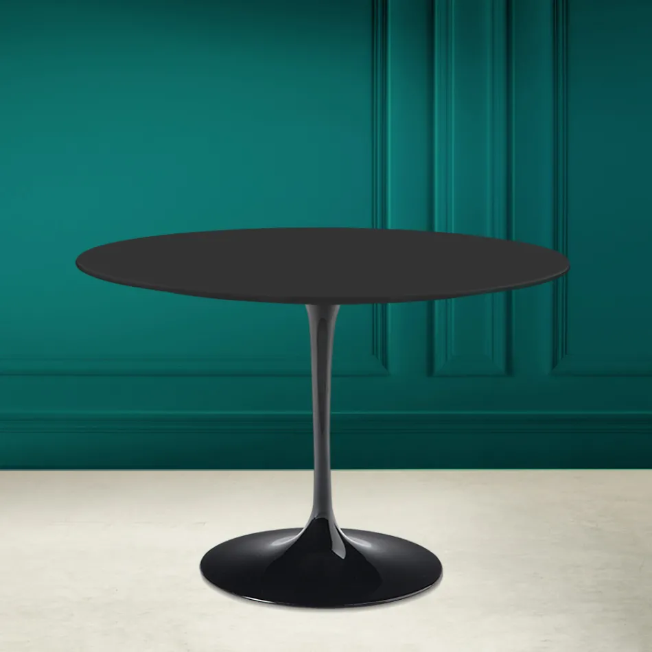 Tavolina tulipani Eero Saarinen H 73 Round in Noir Soft Qeramike Made in Italy - Scarlet Viadurini