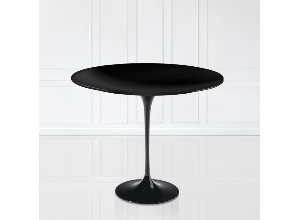 Tavolinë tulipani Eero Saarinen H 73 Laminat i lëngshëm i rrumbullakët në të zezë Made in Italy - Scarlet Viadurini
