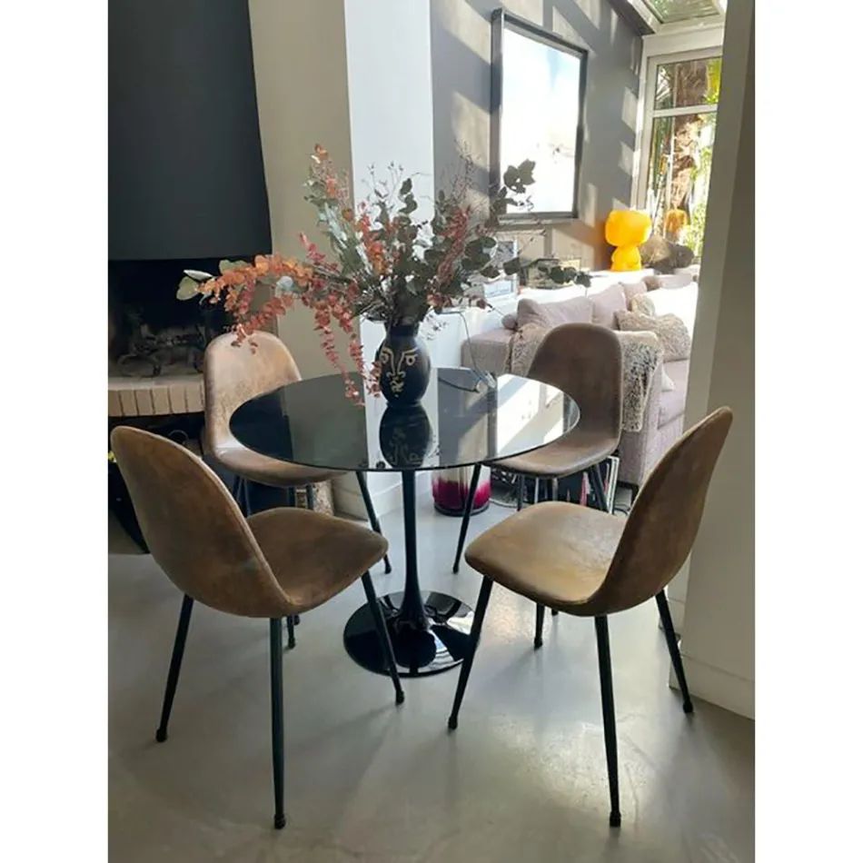 Tryezë e rrumbullakët Tulip Eero Saarinen H 73 në mermer të zi Marquinia Made in Italy - Scarlet Viadurini