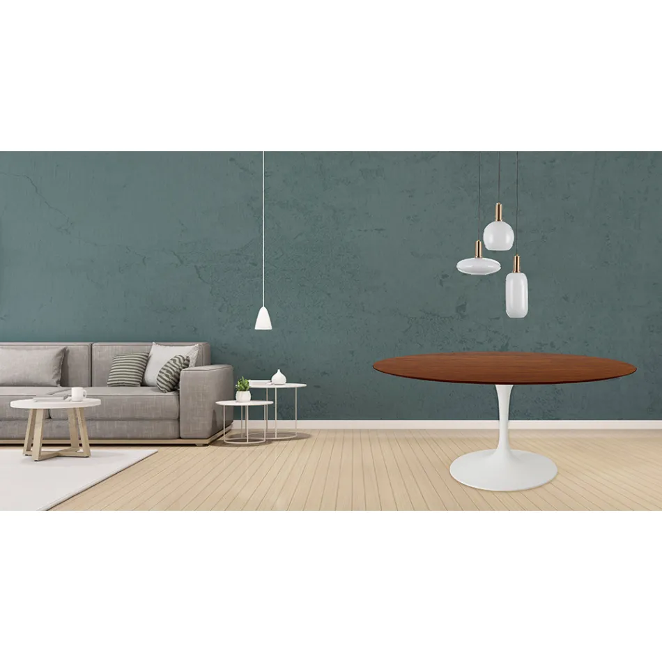 Tavolina tulipani Eero Saarinen H 73 e rrumbullakët në lisi me njolla arre të errët Prodhuar në Itali - Scarlet Viadurini