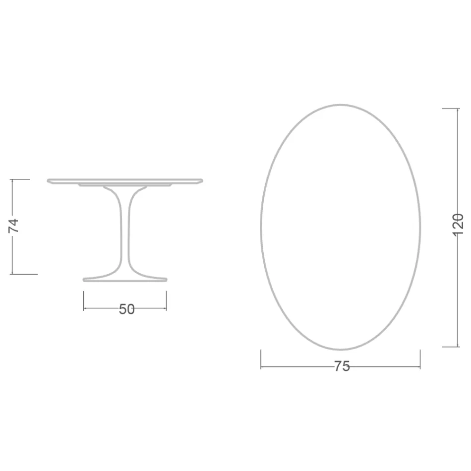 Tavolinë Ovale Tulip Eero Saarinen H 74 në Laminat të Lëngshëm të Bardhë, Prodhuar në Itali - Scarlet Viadurini