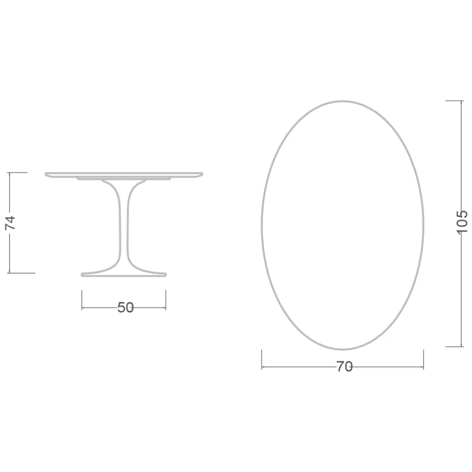 Tavolinë Ovale Tulip Eero Saarinen H 74 në Laminat të Lëngshëm të Bardhë, Prodhuar në Itali - Scarlet Viadurini