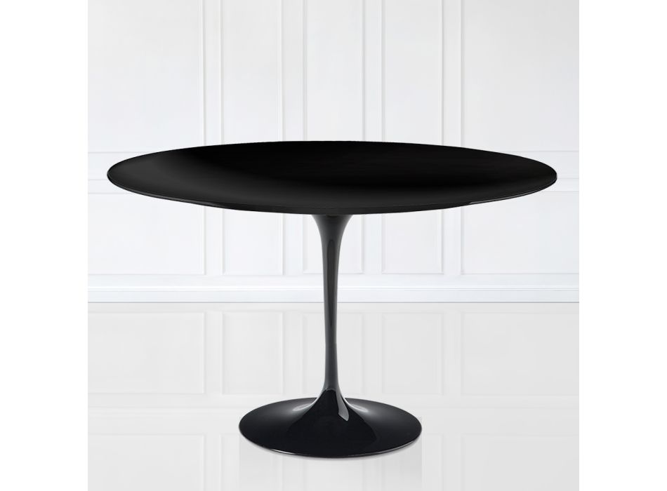 Tavolinë tulipani Eero Sarinen H 73 Oval në të zezë Laminat i lëngshëm Made in Italy - Scarlet Viadurini