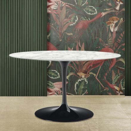 Tavolinë tulipani Saarinen H 73 me majë ovale mermeri Carrara Made in Italy - Scarlet Viadurini