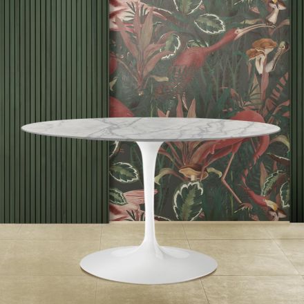 Tavolinë ovale Tulip Saarinen H 73 në mermer Carrara Statuarietto Prodhuar në Itali - Scarlet Viadurini