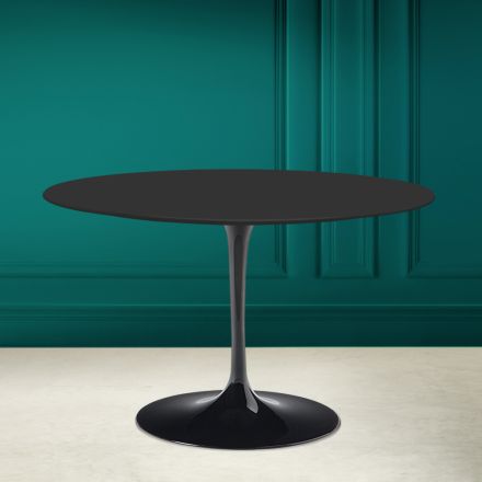 Tavolina tulipani Saarinen H 73 e rrumbullakët në qeramikë të zezë të butë Made in Italy - Scarlet Viadurini