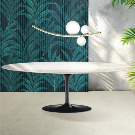 Tavolinë Saarinen Tulip H 74 cm e Zgjerueshme në Florim Calacatta Qeramikë me Shkëlqim të Artë - të Kuqe të ndezur Viadurini