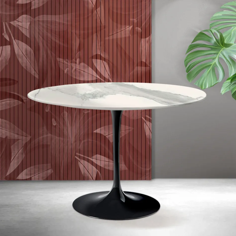 Tavolinë tulipani Saarinen H 74 cm në Matt Florim Statuario Ceramica - Scarlet Viadurini