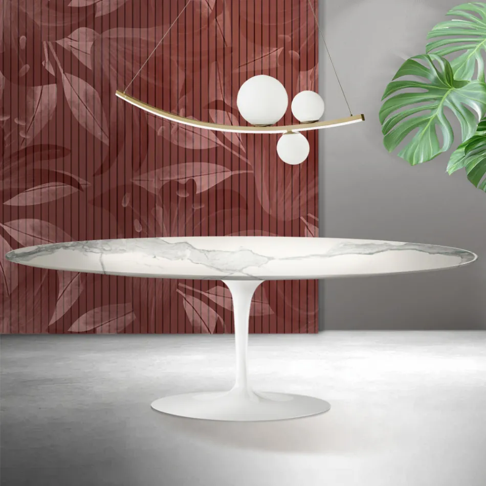 Tavolinë Saarinen Tulip H 74 cm në Matt Florim Statuario Ceramica - Scarlet Viadurini