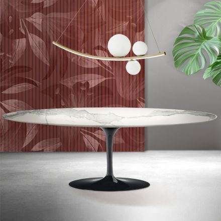 Tavolinë Saarinen Tulip H 74 cm në Matt Florim Statuario Ceramica - Scarlet Viadurini