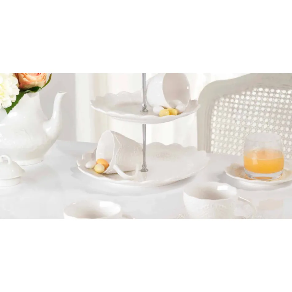 Kupat e çajit në Porcelan të Bardhë Dekoruar 6 copë Dizajn i Shabby - Rafiki Viadurini