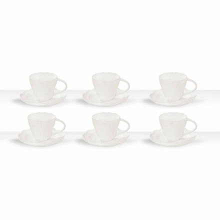 Kupat e çajit në Porcelan të Bardhë Dekoruar 6 copë Dizajn i Shabby - Rafiki Viadurini