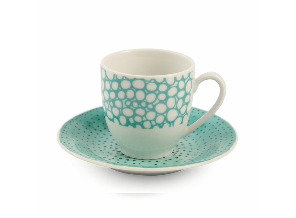 Kupa kafeje me dips në porcelan me ngjyra 12 copë - Sfondi Viadurini