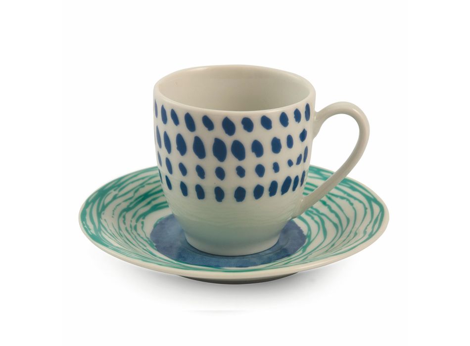 Kupa kafeje me dips në porcelan me ngjyra 12 copë - Sfondi Viadurini