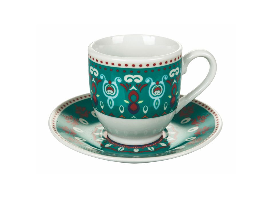 filxhanë kafeje dhe pjatë në porcelan me ngjyra të ndryshme 12 copë - Persia Viadurini