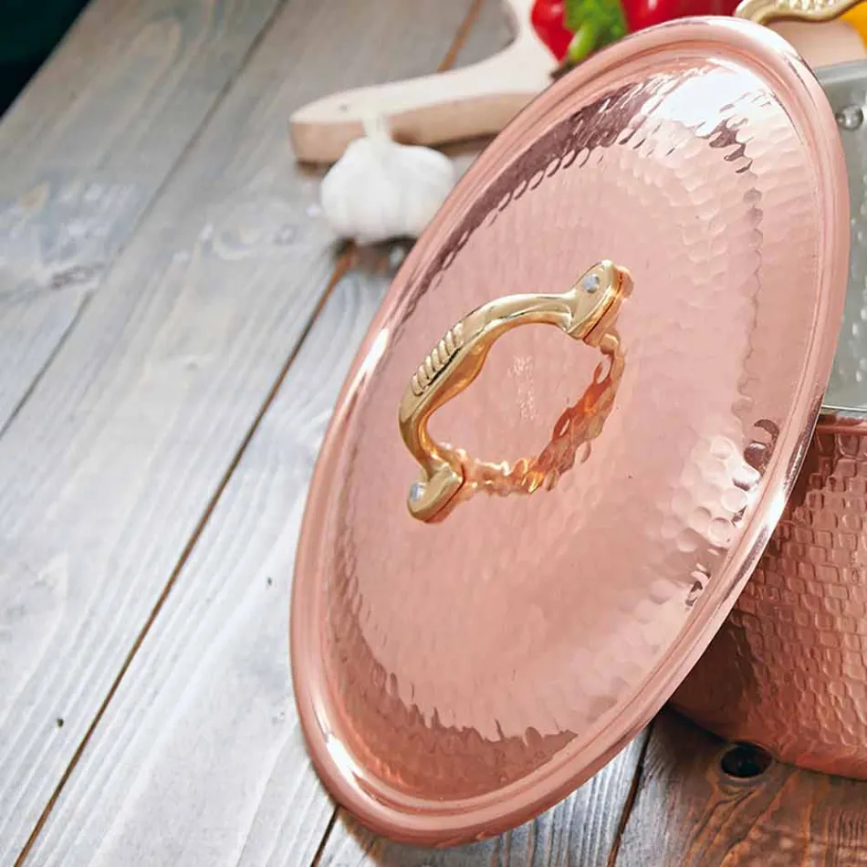 Panel bakri i konservuar me dorë të rrumbullakët 2 doreza dhe kapak 36 cm - Giangiorgio Viadurini