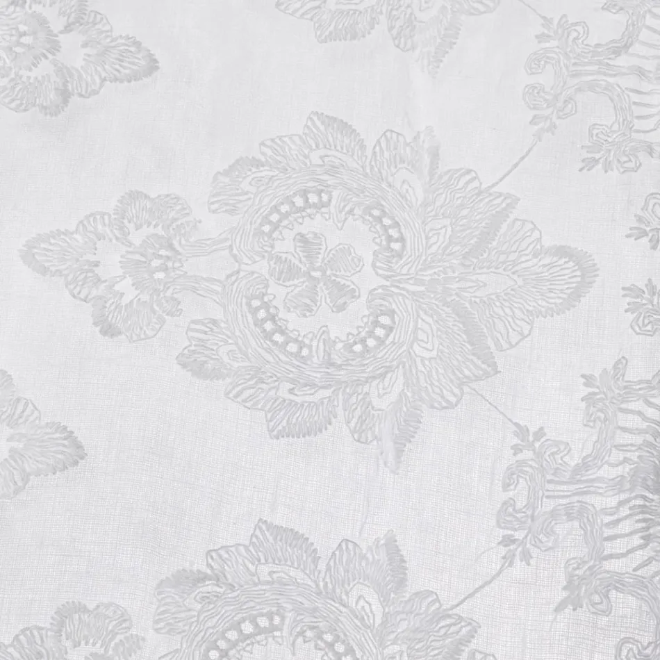 Perde prej liri të lehta luksoze italiane me organza dhe qëndisje të bardhë - Marinella Viadurini